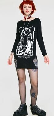 Jawbreaker On My Own Ripped Sweater Hermit Dress Womens Small Size 4 New Black